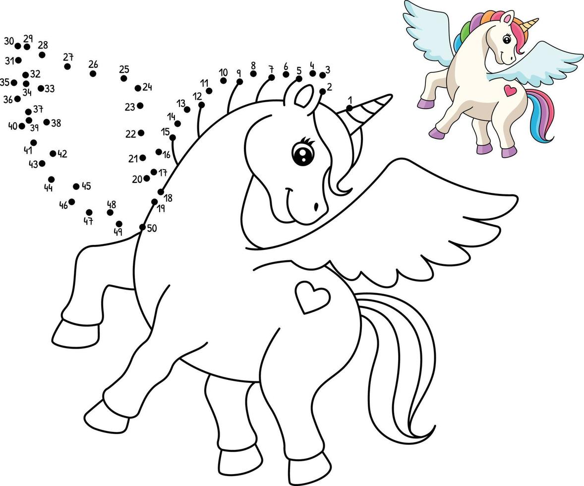 Dot to Dot Flying Unicorn Isolated Coloring Page vector