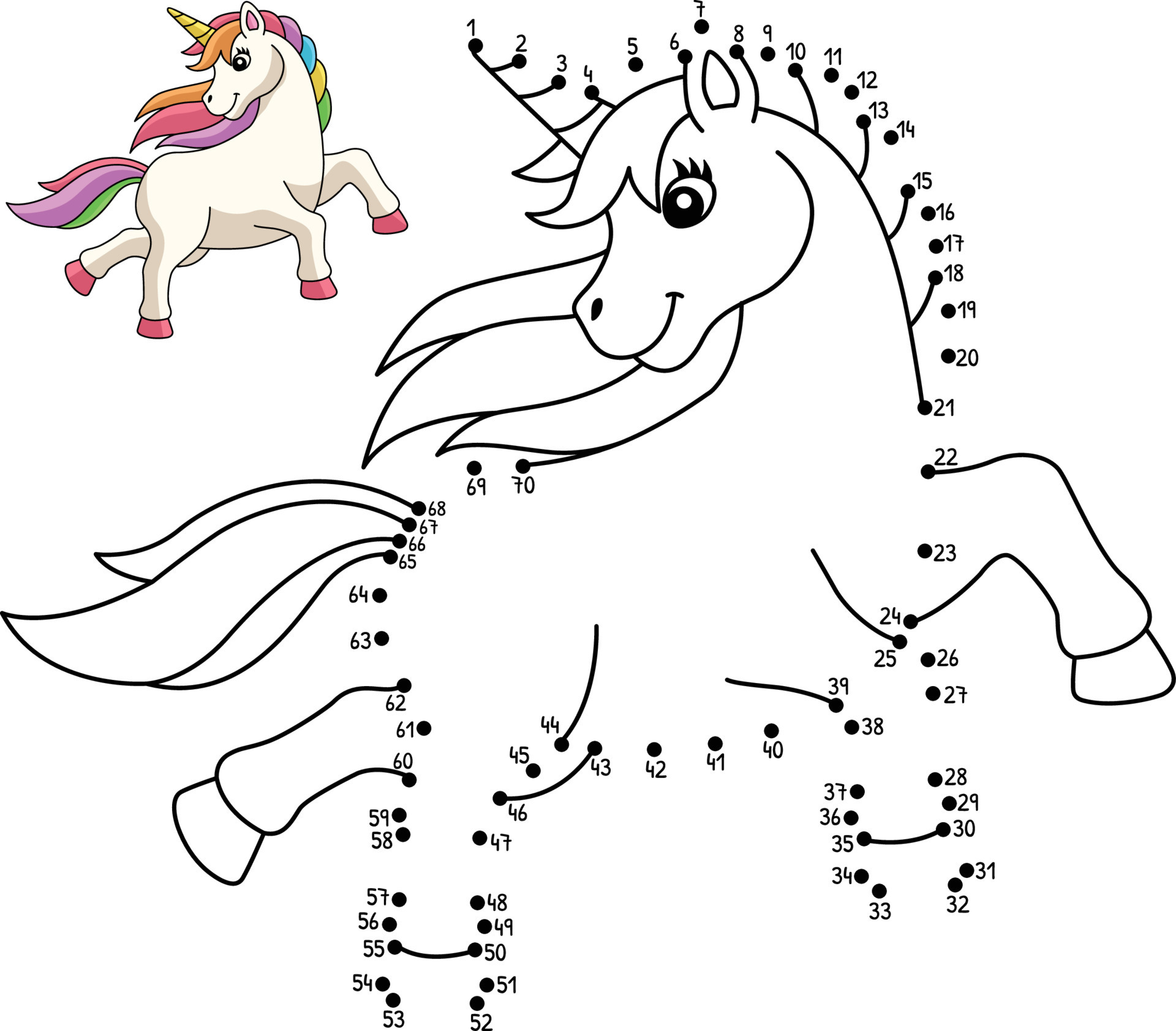 Dot to Dot Unicorn Strolling Isolated Coloring 7528199 Vector Art at