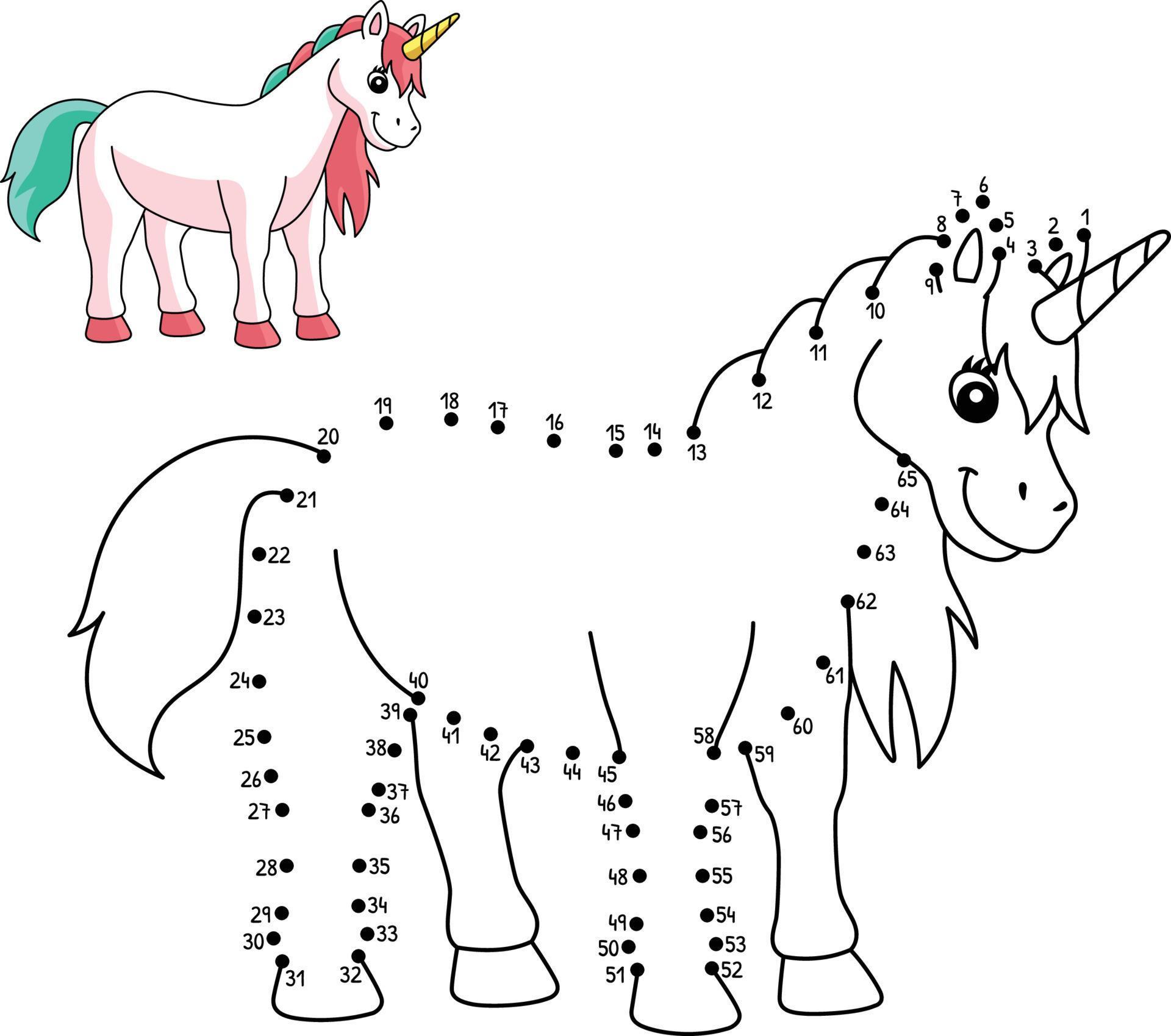 Dot To Dot Standing Unicorn Isolated Coloring Page Vector Art The