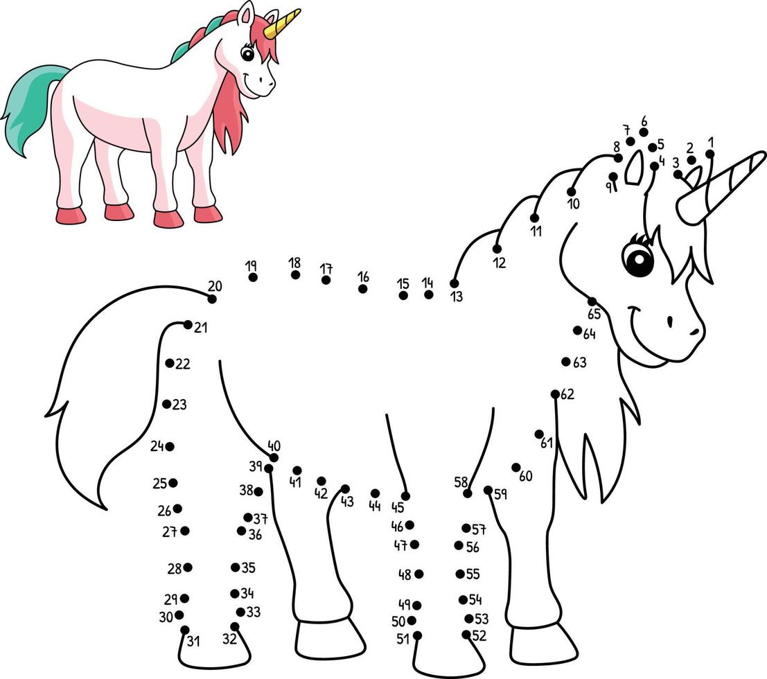 Dot to Dot Standing Unicorn Isolated Coloring Page vector