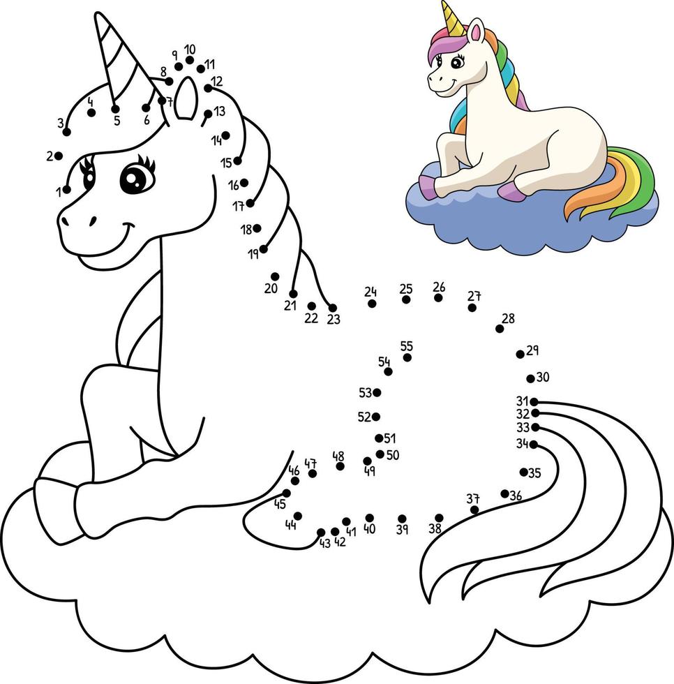 Dot to Do Unicorn Laying On The Cloud Isolated vector