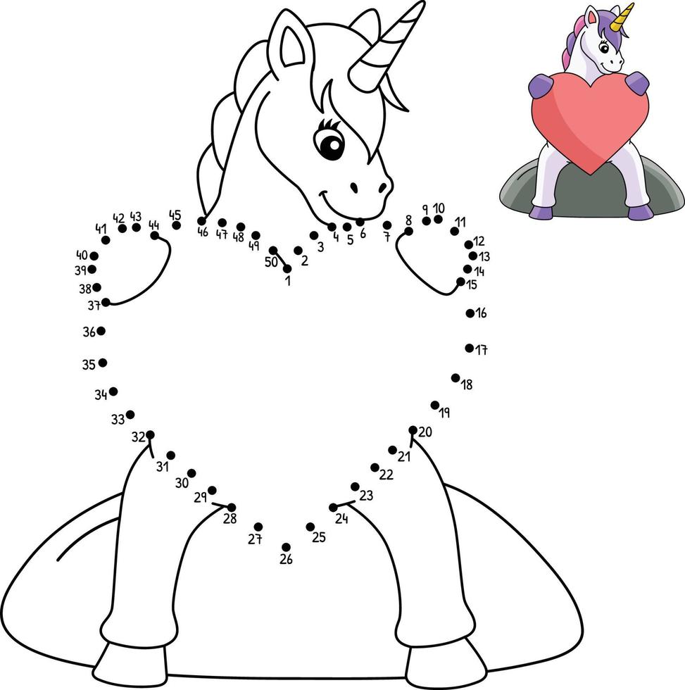 Dot to Dot Unicorn Hugging A Heart Isolated vector