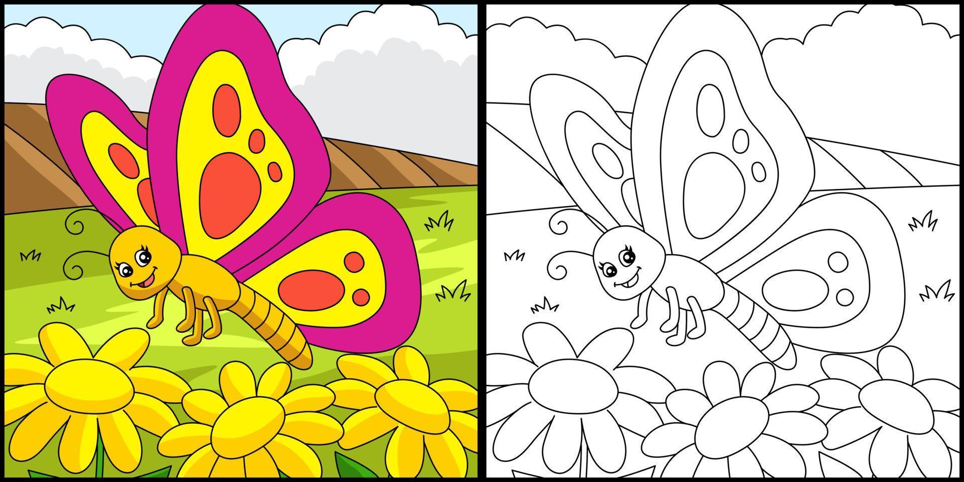 Butterfly Coloring Page Colored Illustration vector