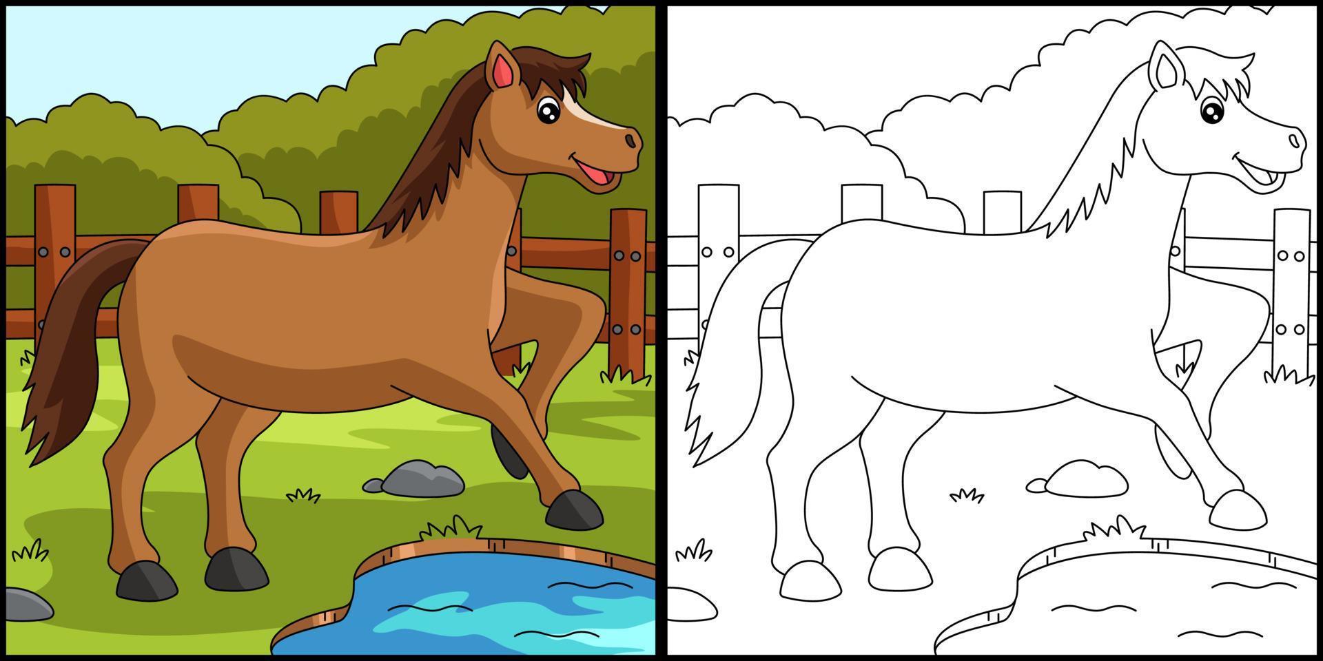 Horse Coloring Page Colored Illustration vector