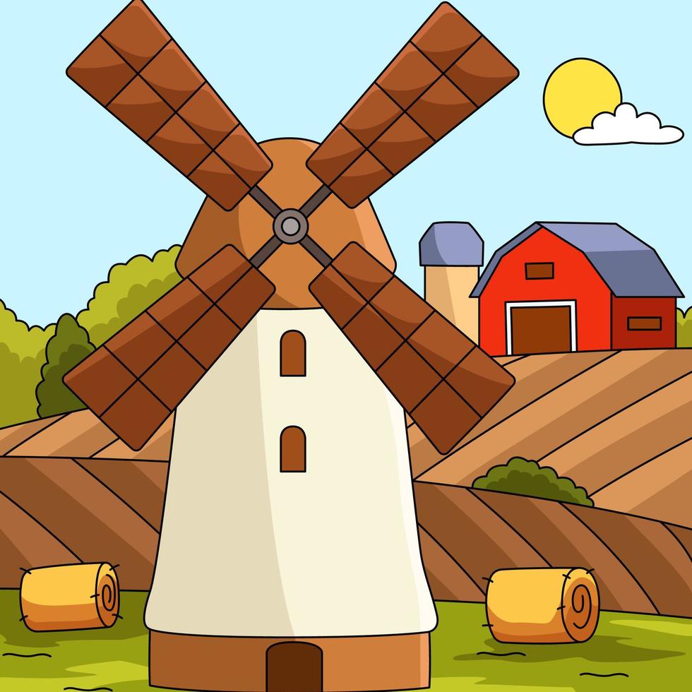 Windmill Colored Cartoon Farm Illustration vector