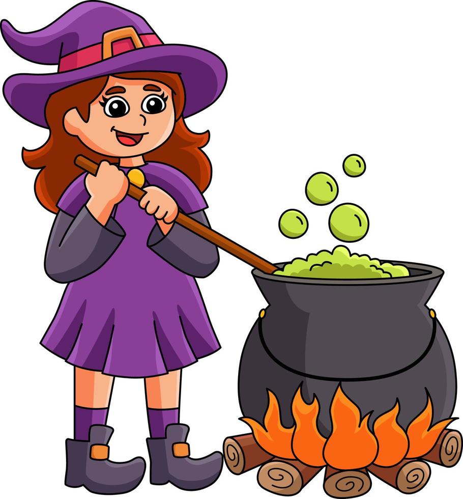 Witch Potion Pot Halloween Cartoon Colored Clipart vector