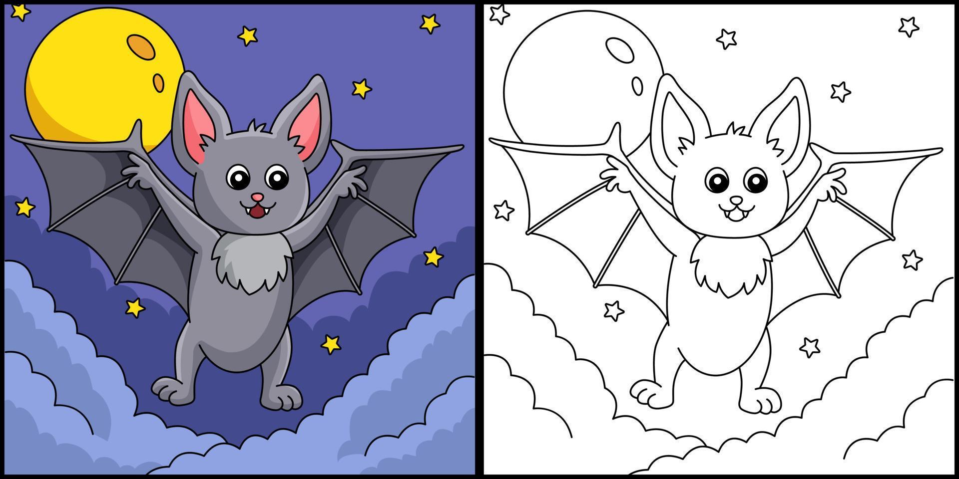 Bat Animal Coloring Page Colored Illustration vector