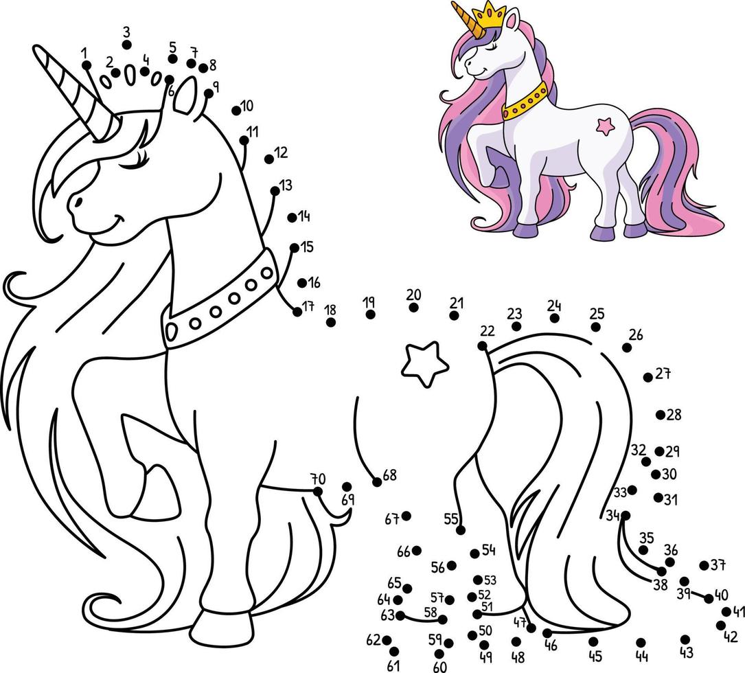 punto a punto unicornio princesa aislado colorear vector