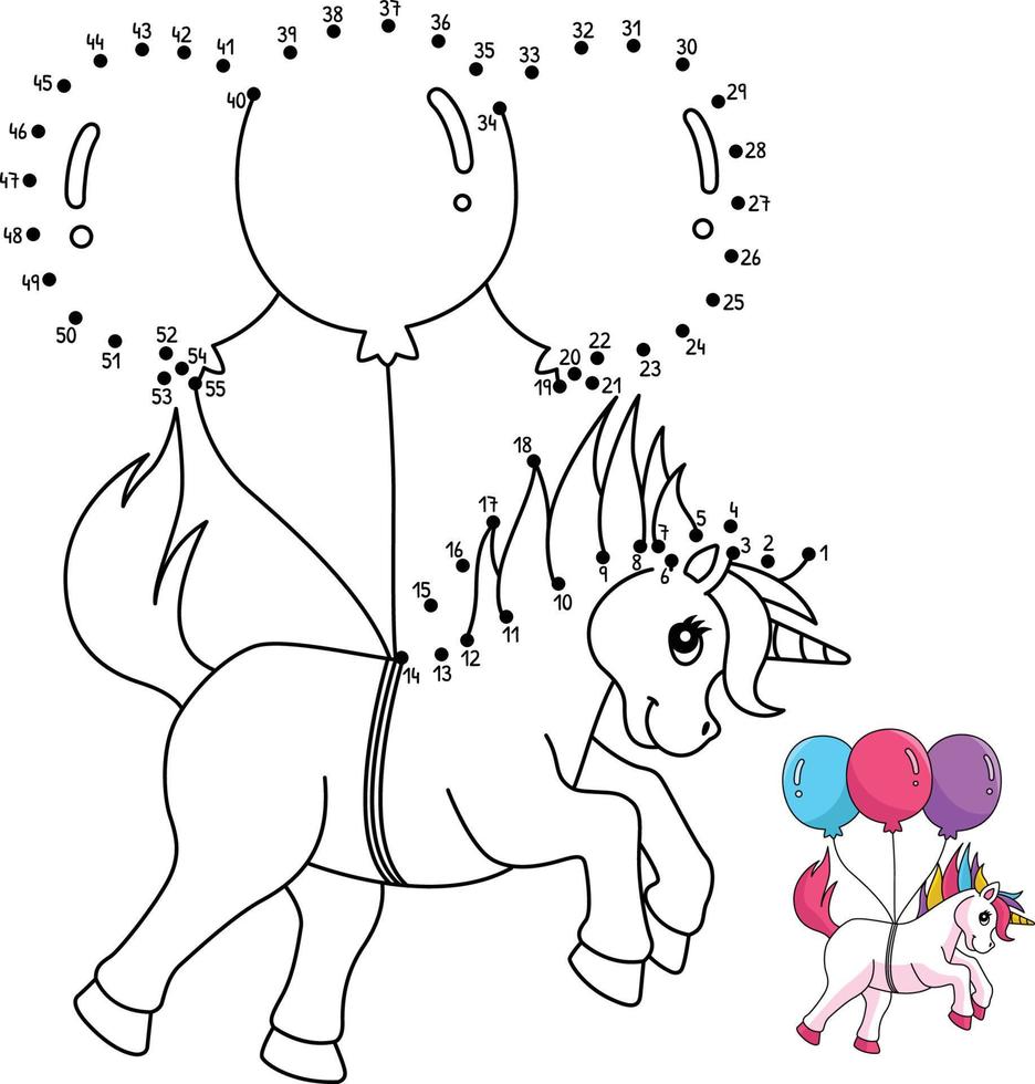 Dot to Dot Unicorn With The Balloons Isolated vector