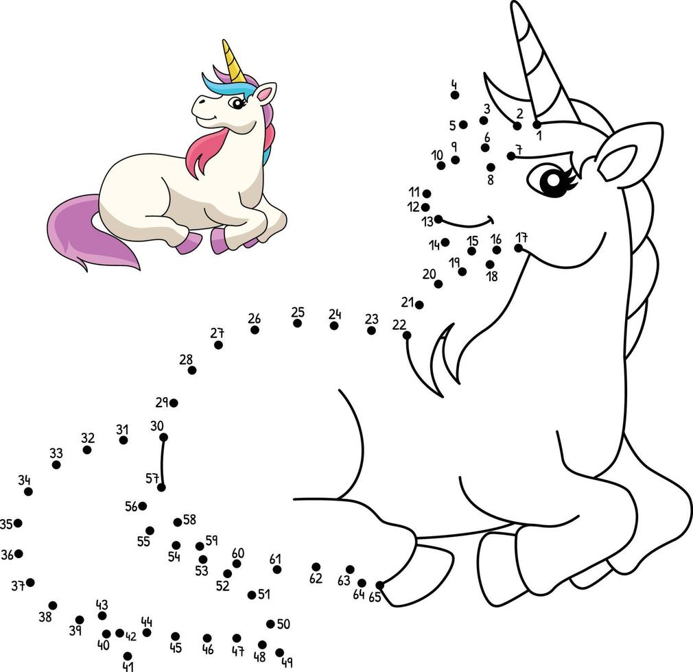 Dot to Dot Unicorn Laying Isolated Coloring vector