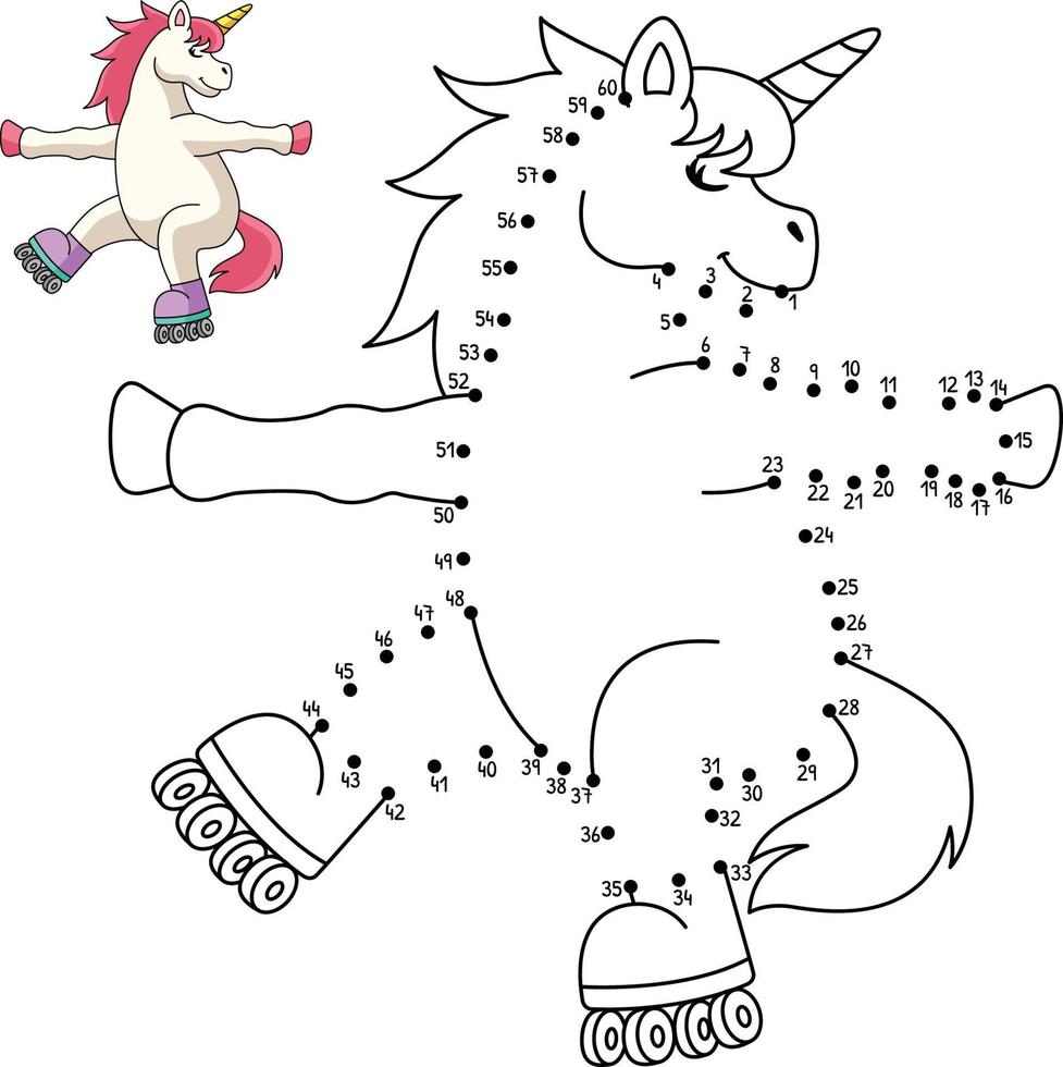 Dot to Dot Unicorn Roller Skating Isolated vector