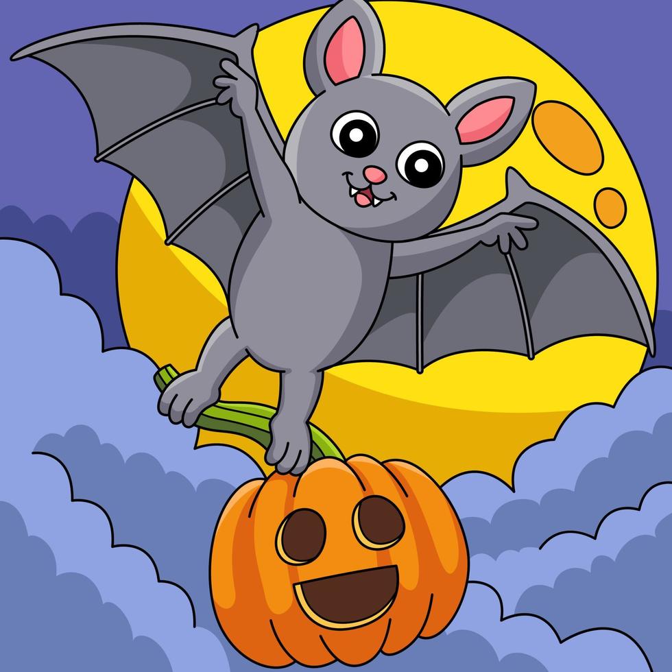 Flying Bat Halloween Colored Cartoon Illustration vector