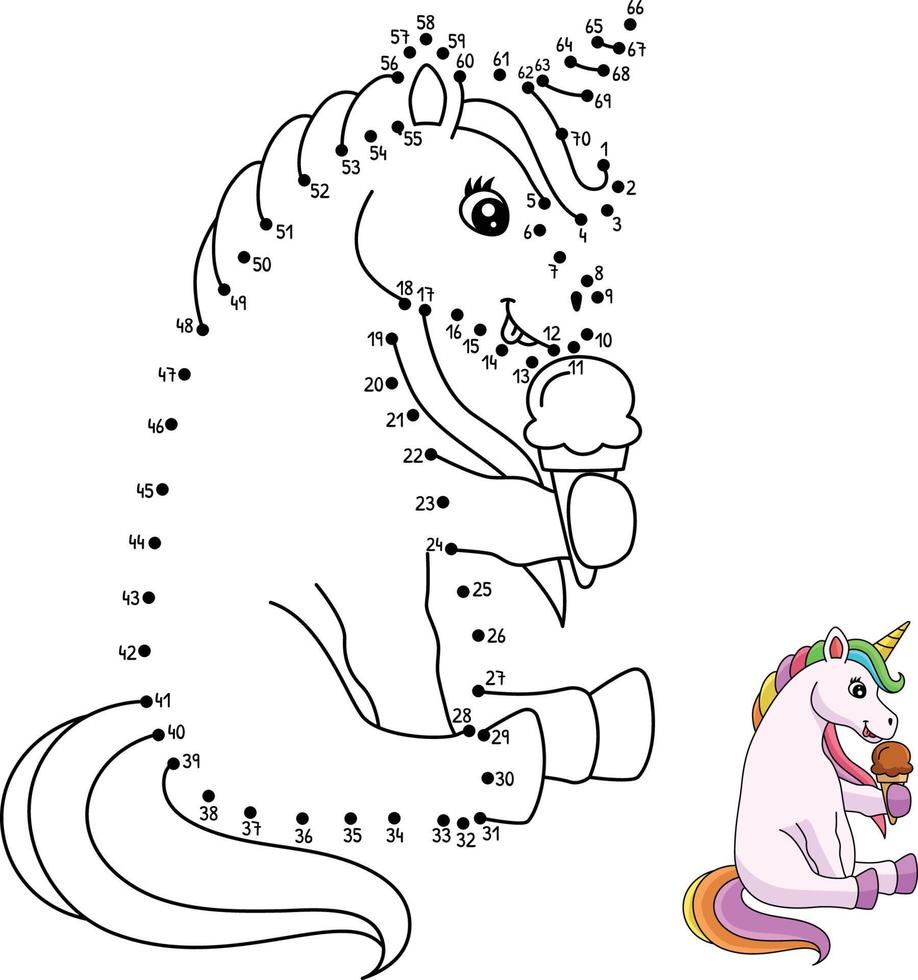 Dot to Dot Unicorn Eating Ice Cream Isolated vector