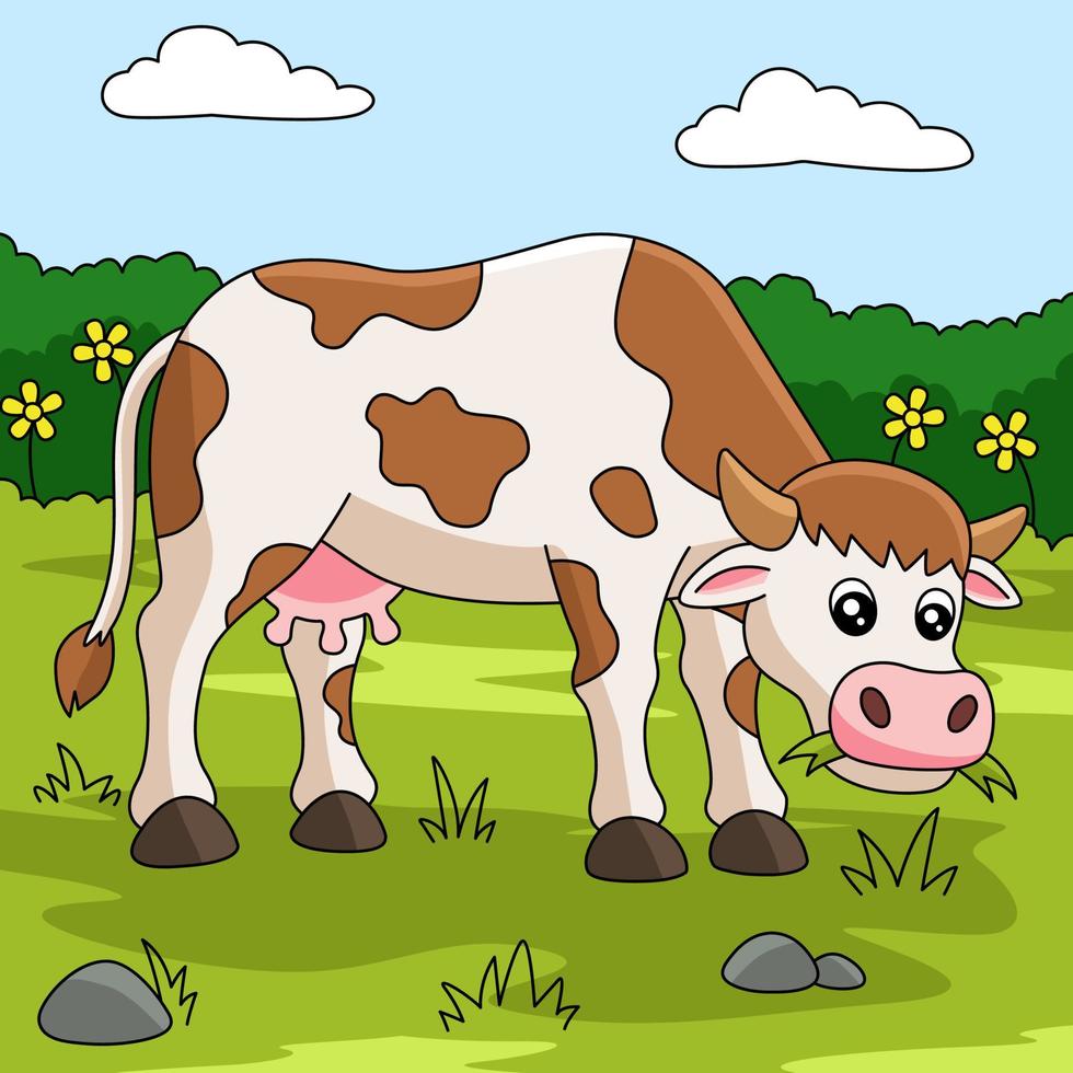 ilustración de granja de dibujos animados de color vaca vector