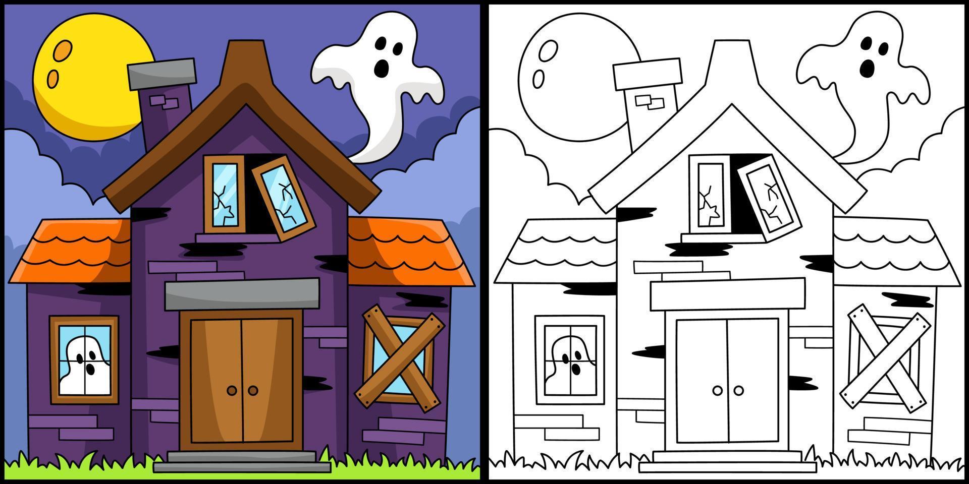 Haunted House Halloween Coloring Page Illustration vector