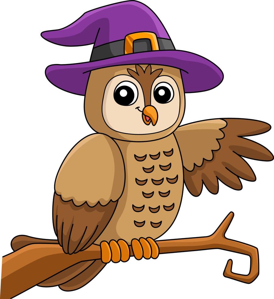 Owl Witch Hat Halloween Cartoon Colored Clipart vector