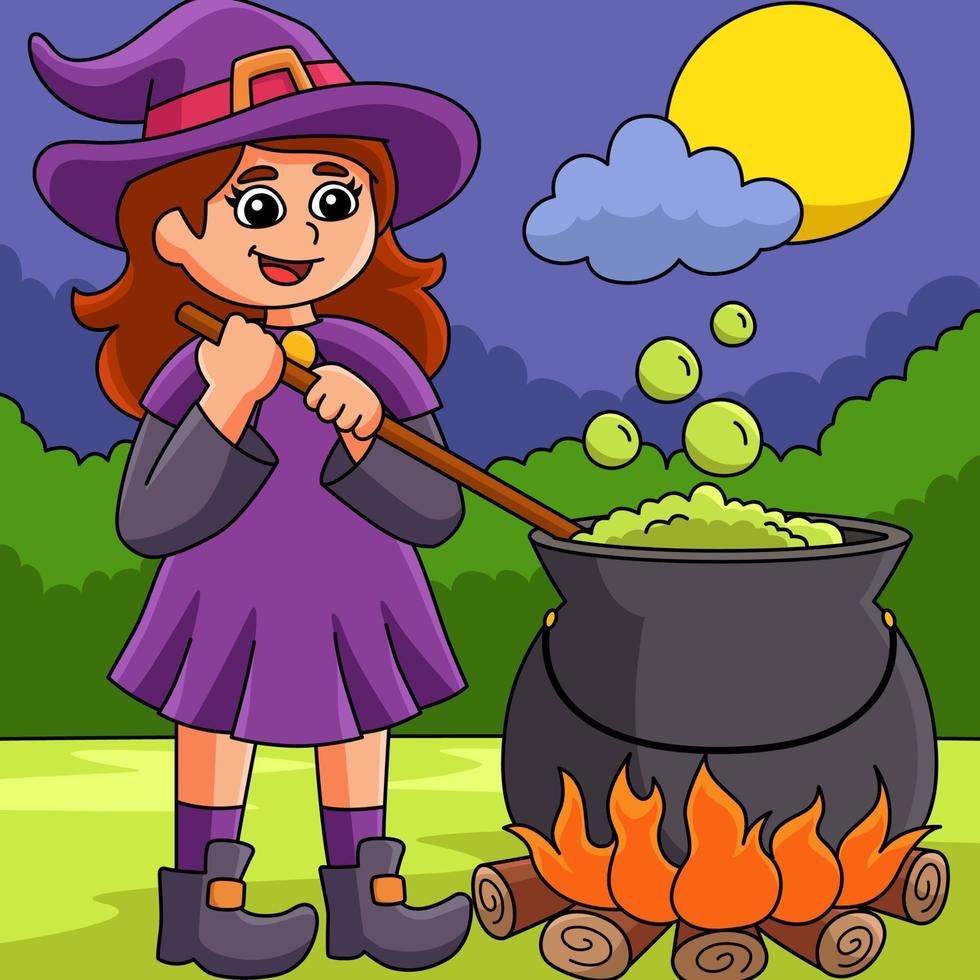 Witch Potion Pot Halloween Colored Illustration vector
