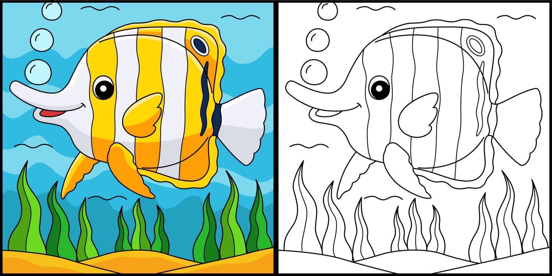 Butterflyfish Coloring Page Colored Illustration vector