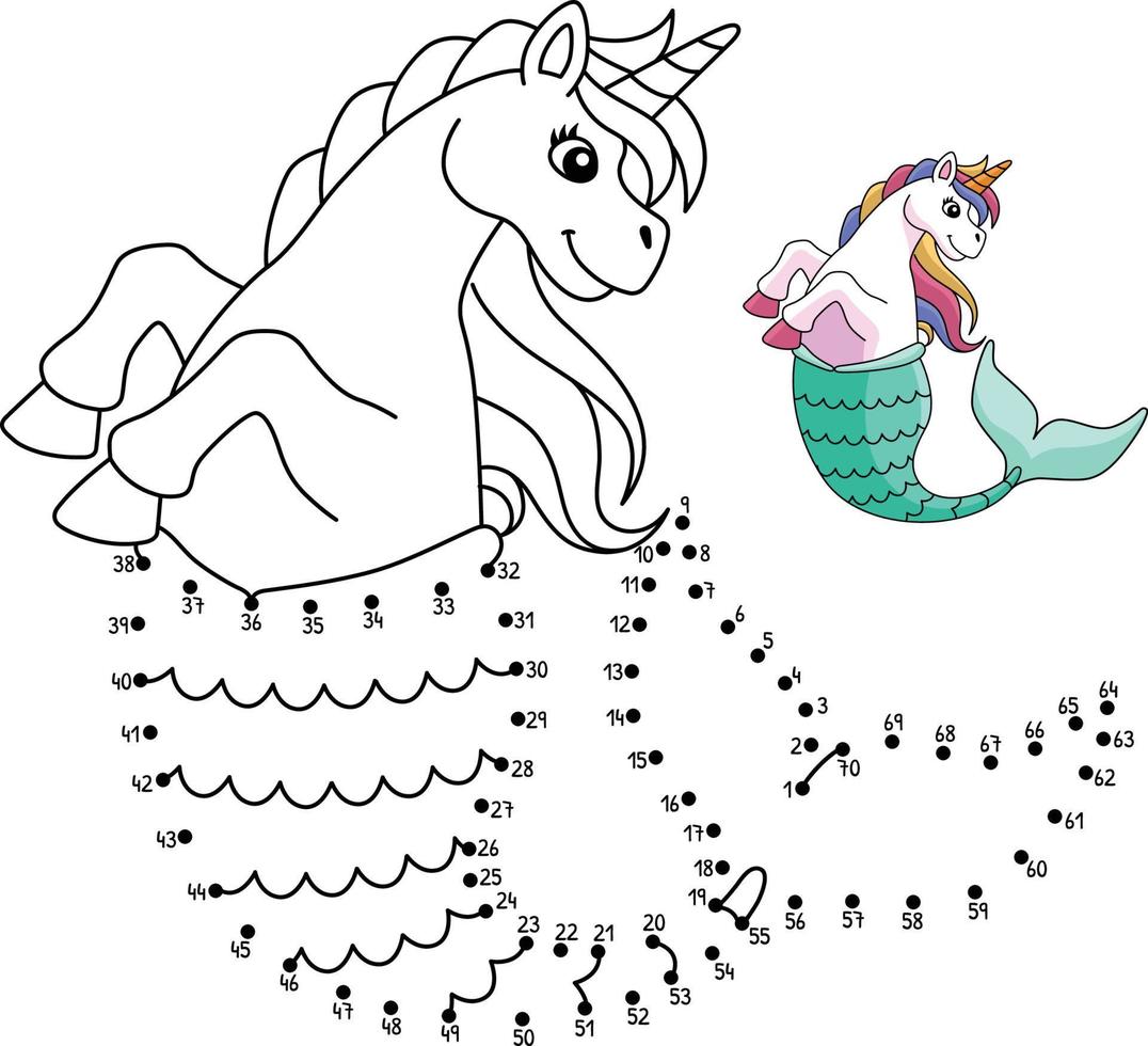 punto a punto unicornio sirena aislado página para colorear vector