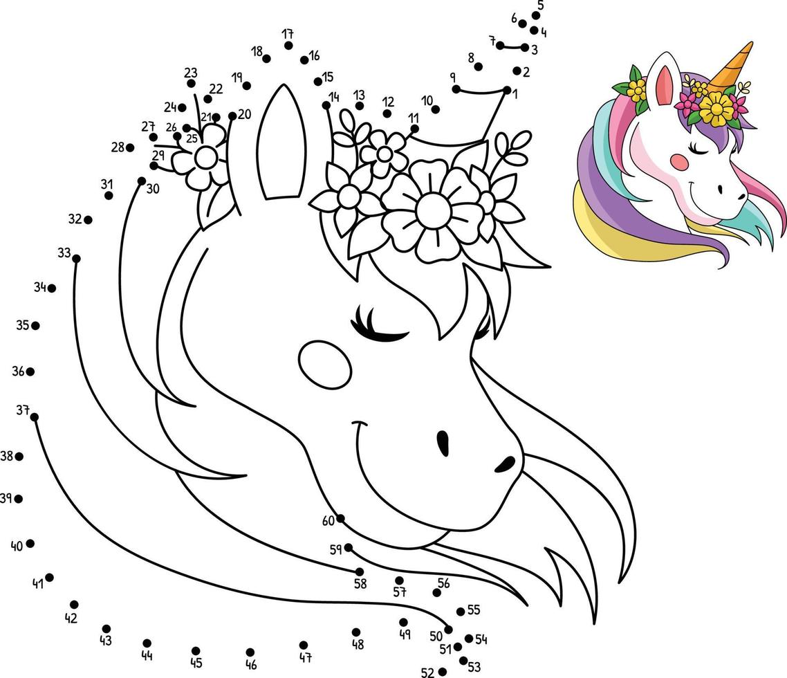 Dot to Dot Unicorn Wearing A Flower Isolated vector