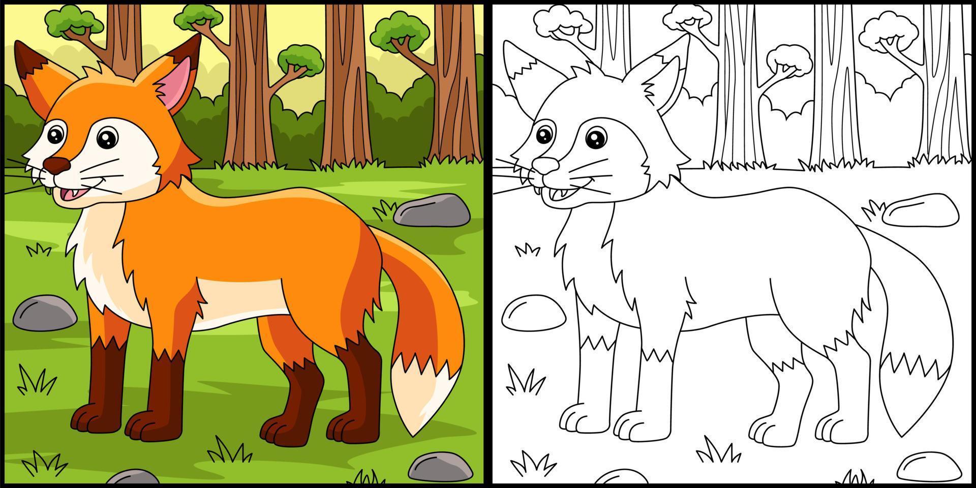 Fox Coloring Page Colored Illustration vector
