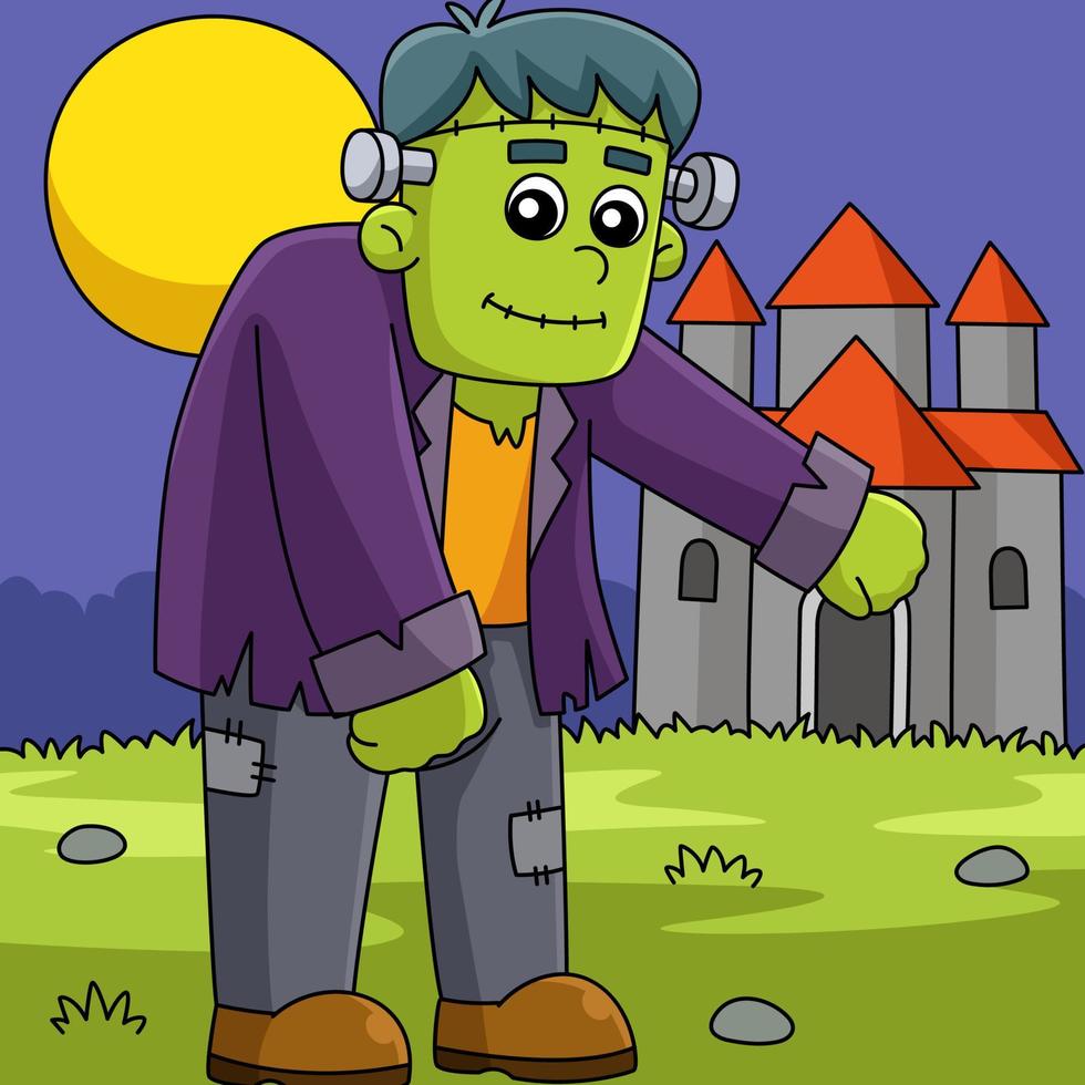 Frankenstein On Halloween Colored Illustration vector