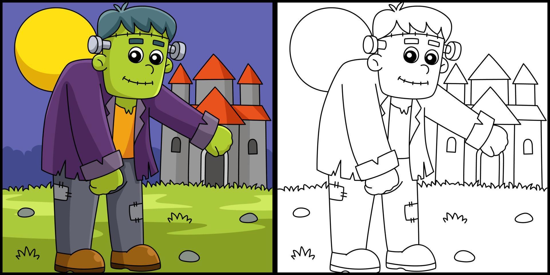 frankenstein halloween para colorear página ilustración vector