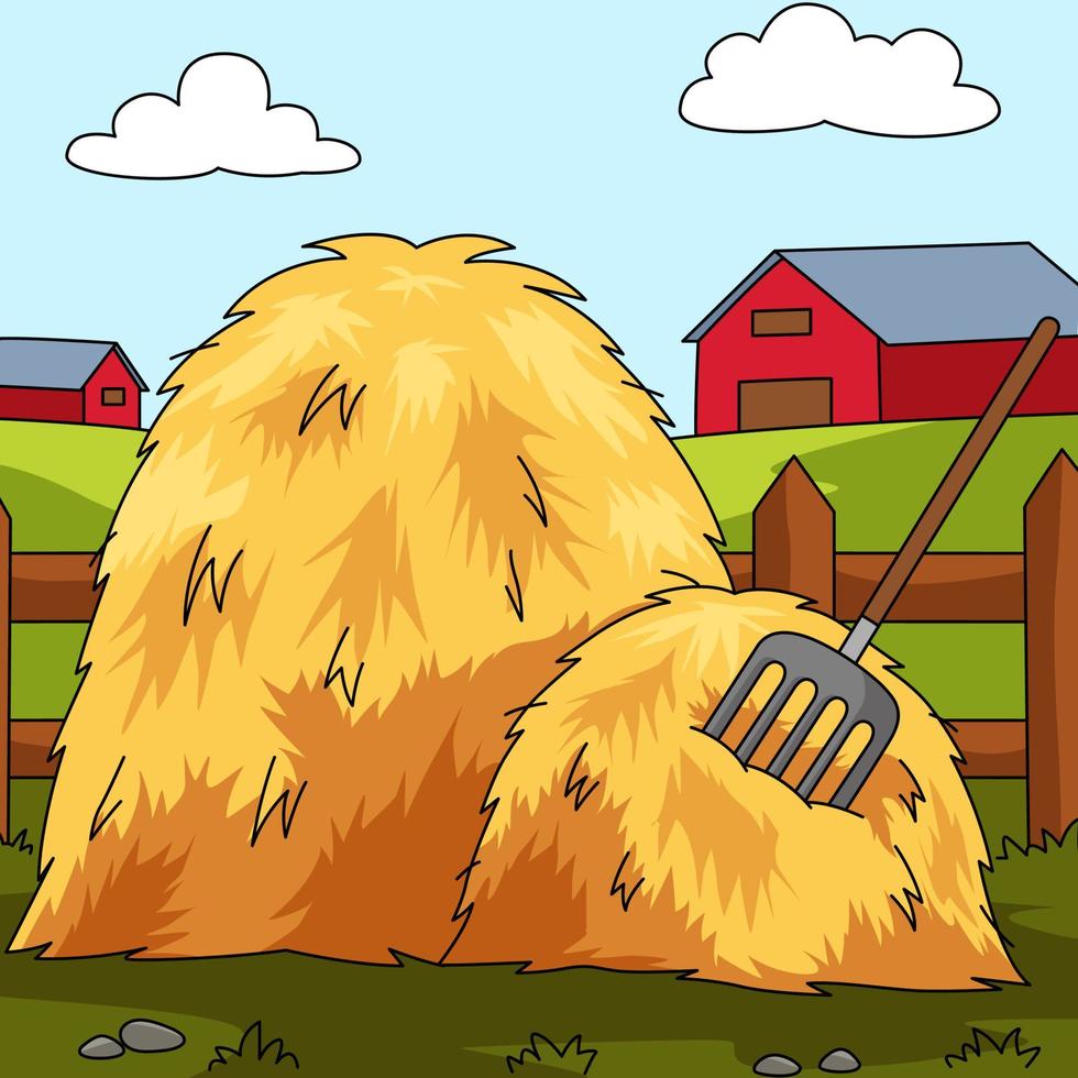 Haystack Colored Cartoon Farm Illustration vector