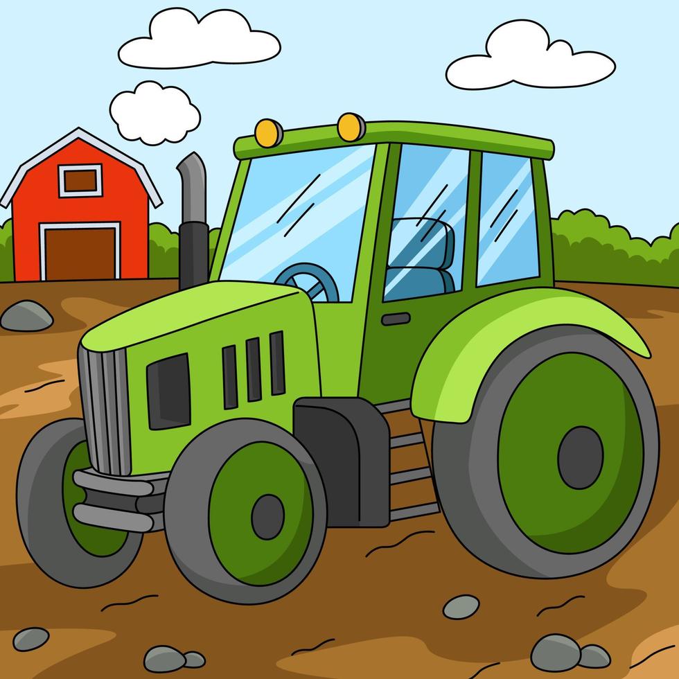 ilustración de granja de dibujos animados de color de tractor vector