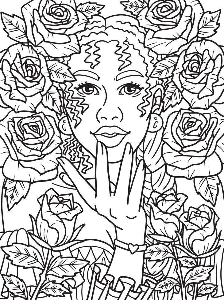 Afro American Woman Flower Fairy Adult Coloring vector