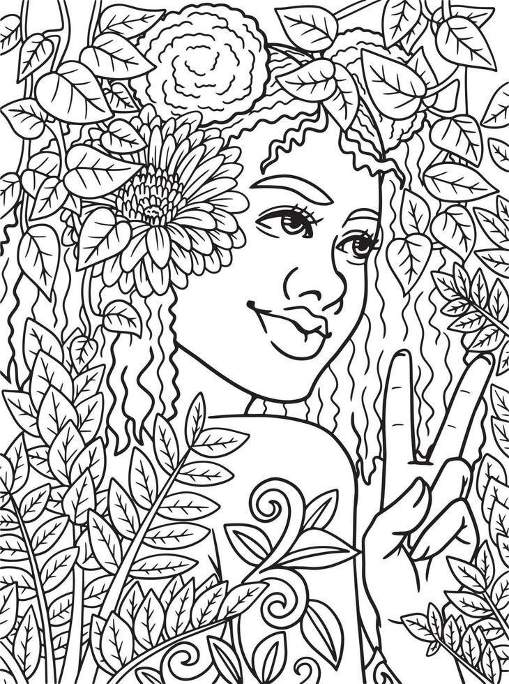 Afro American Beautiful Woman Adult Coloring Page vector