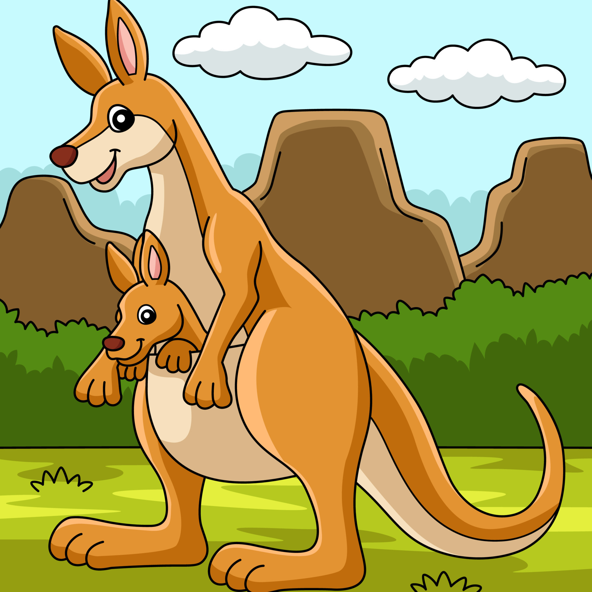 Kangaroo With Baby Colored Cartoon Illustration 7528339 Vector Art at  Vecteezy