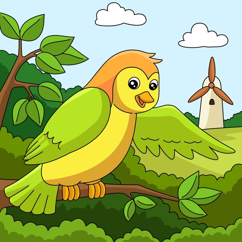 ilustración de granja de dibujos animados de color pájaro vector