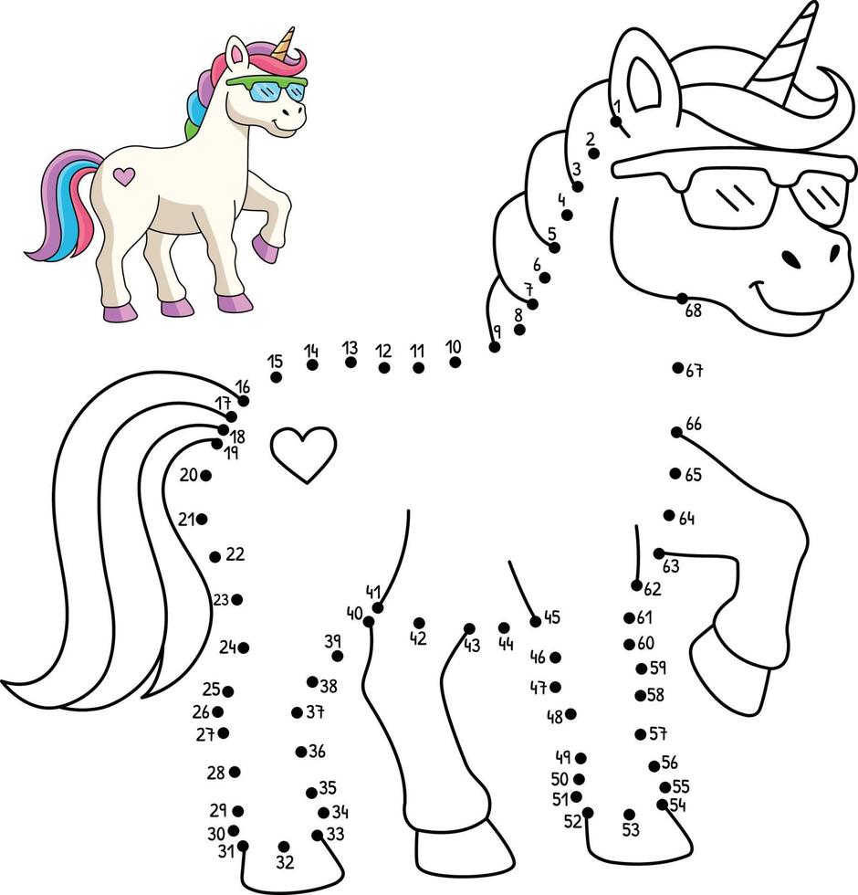 Dot to Dot Unicorn Wearing Sunglasses Isolated vector