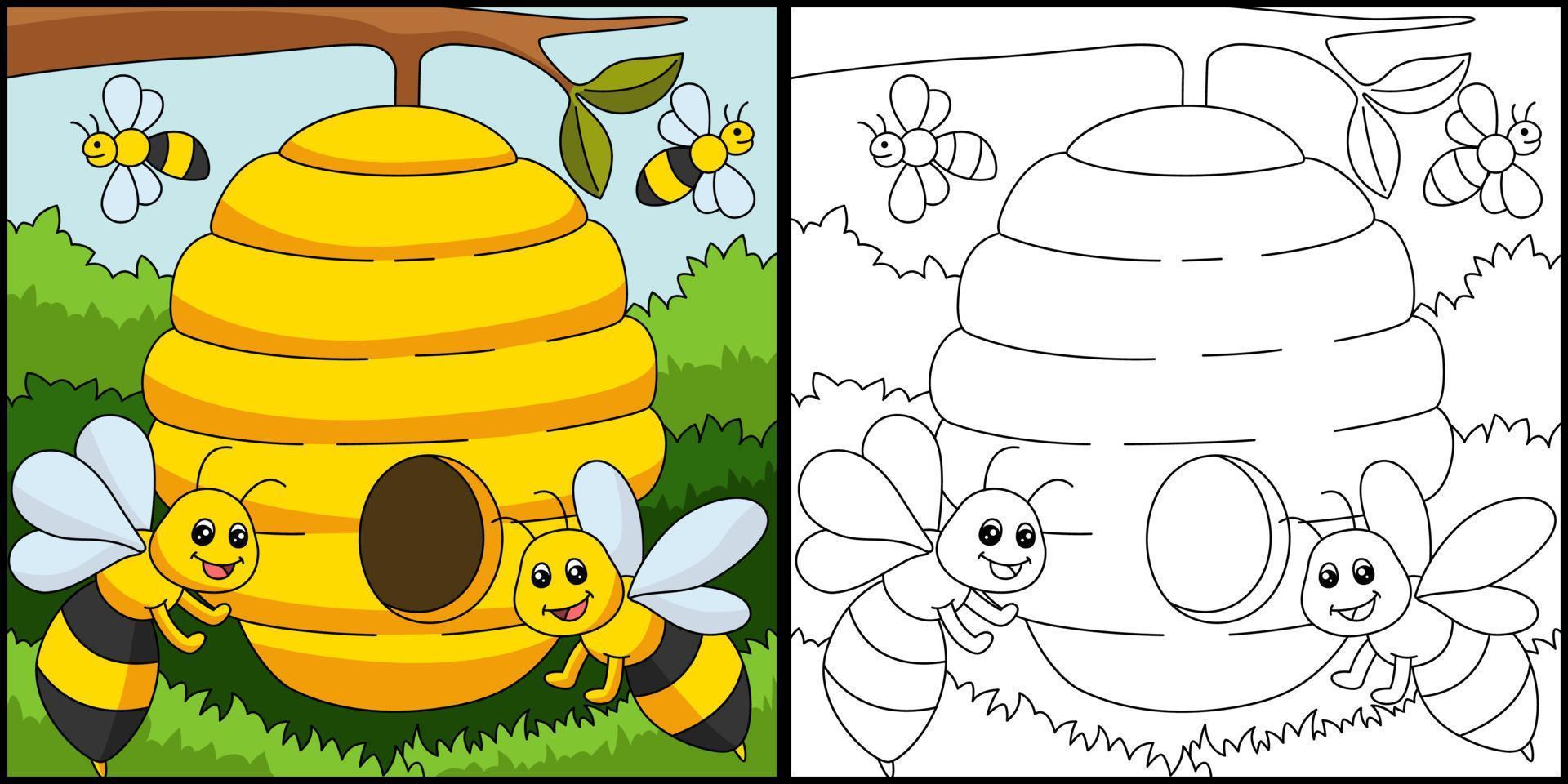 abejas para colorear página color ilustración vector