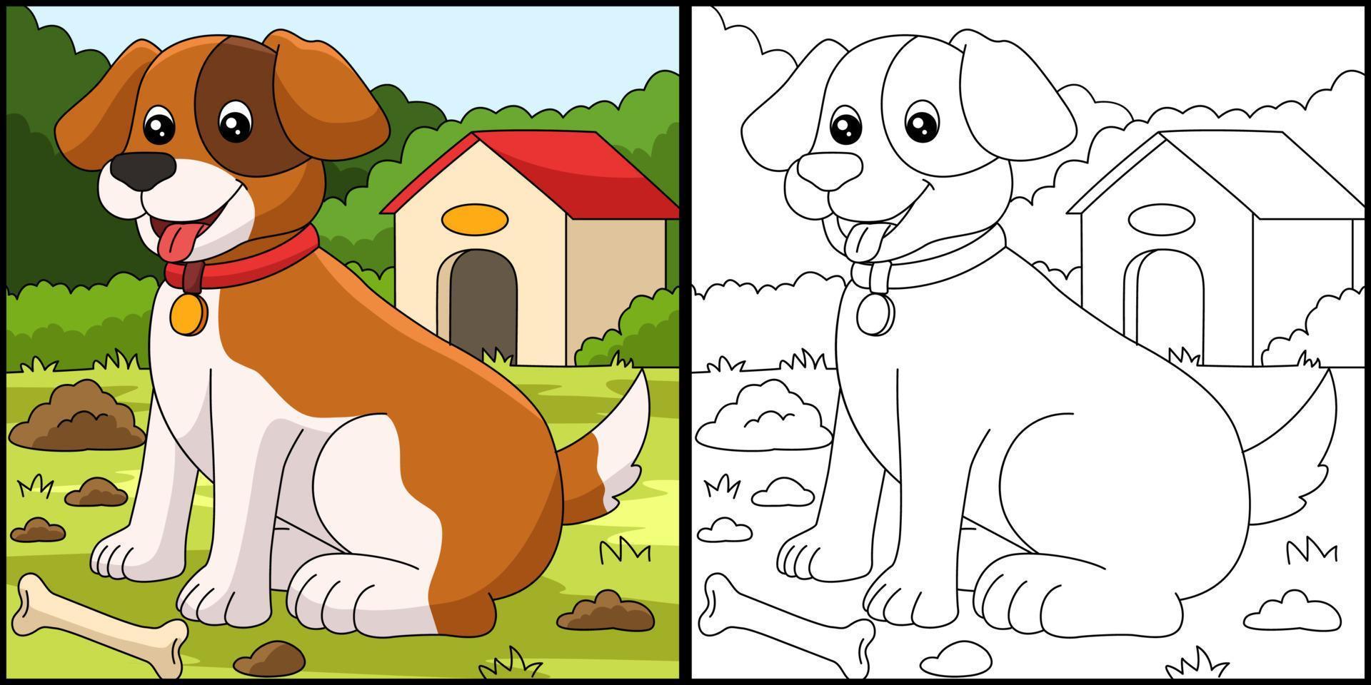 Dog Coloring Page Colored Illustration vector