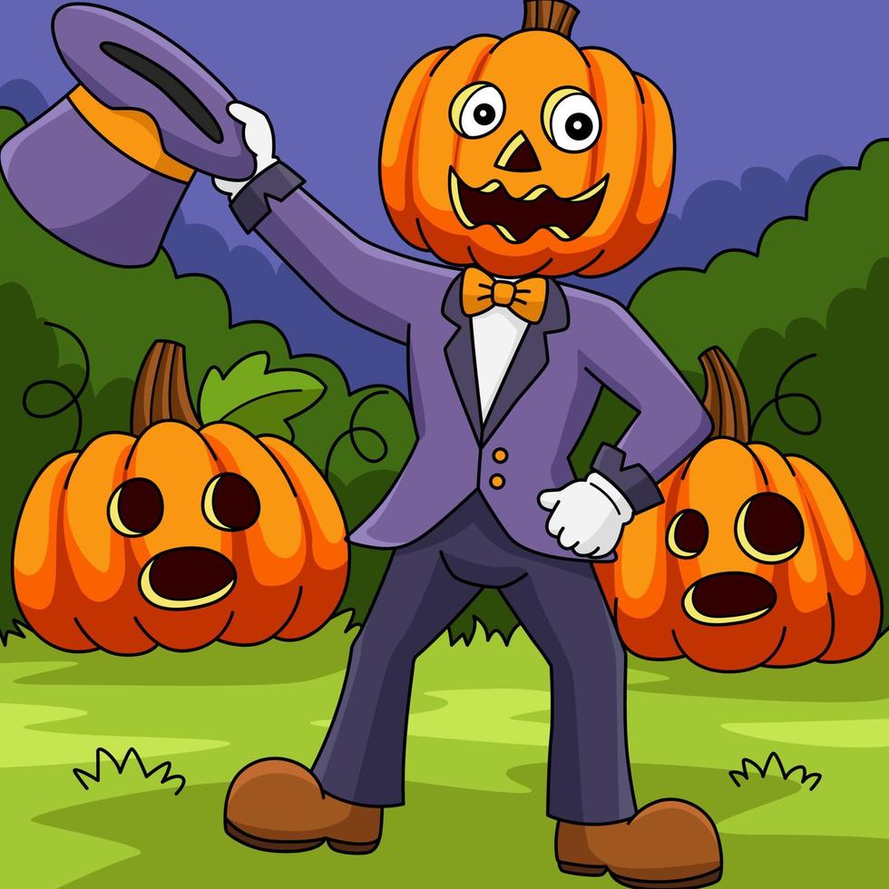 Pumpkin Head Man Halloween Colored Illustration vector