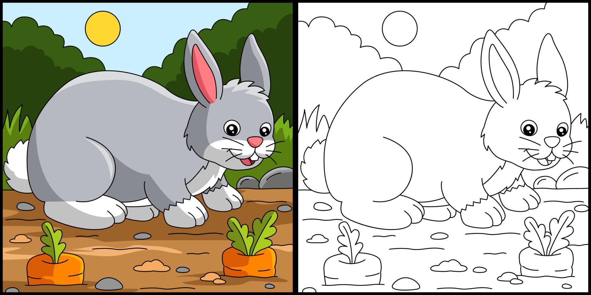 Rabbit Coloring Page Colored Illustration vector