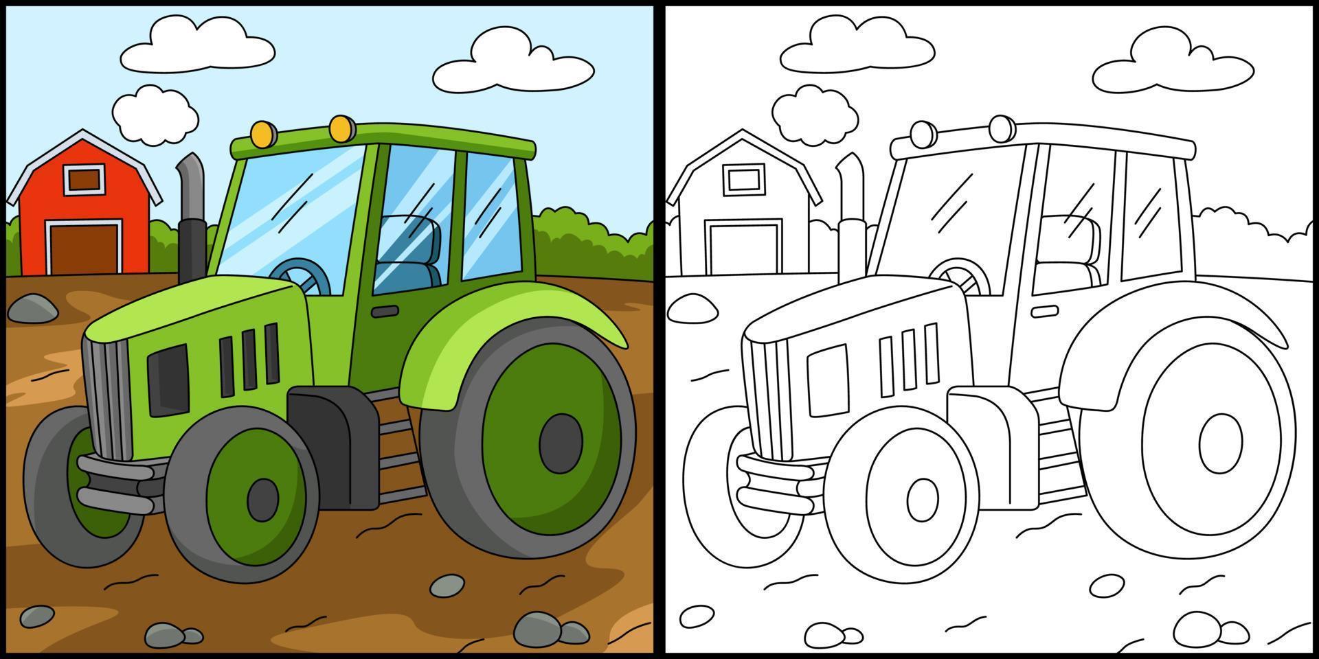 Tractor Coloring Page Colored Illustration vector