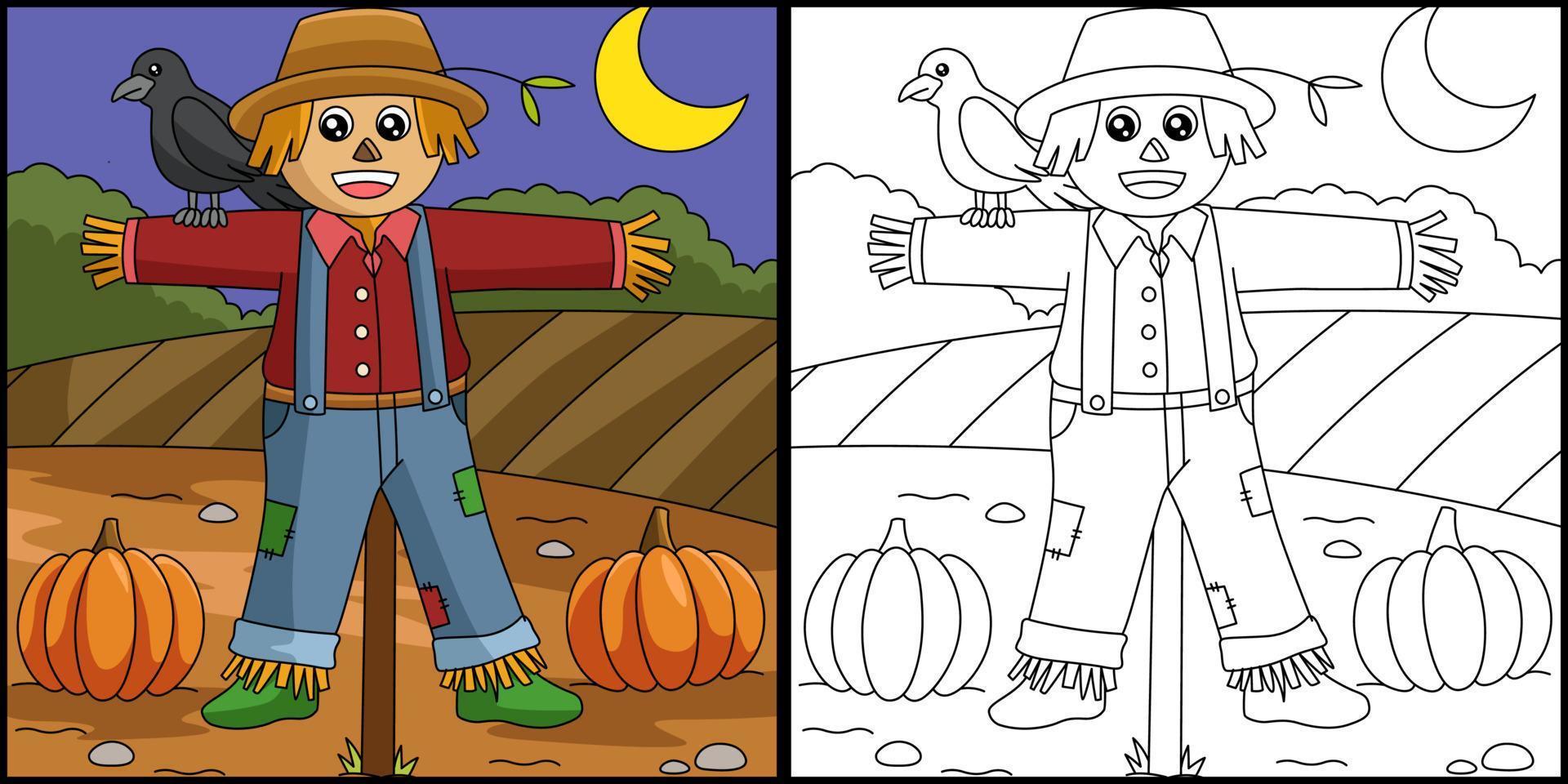 Scarecrow Coloring Page Colored Illustration vector