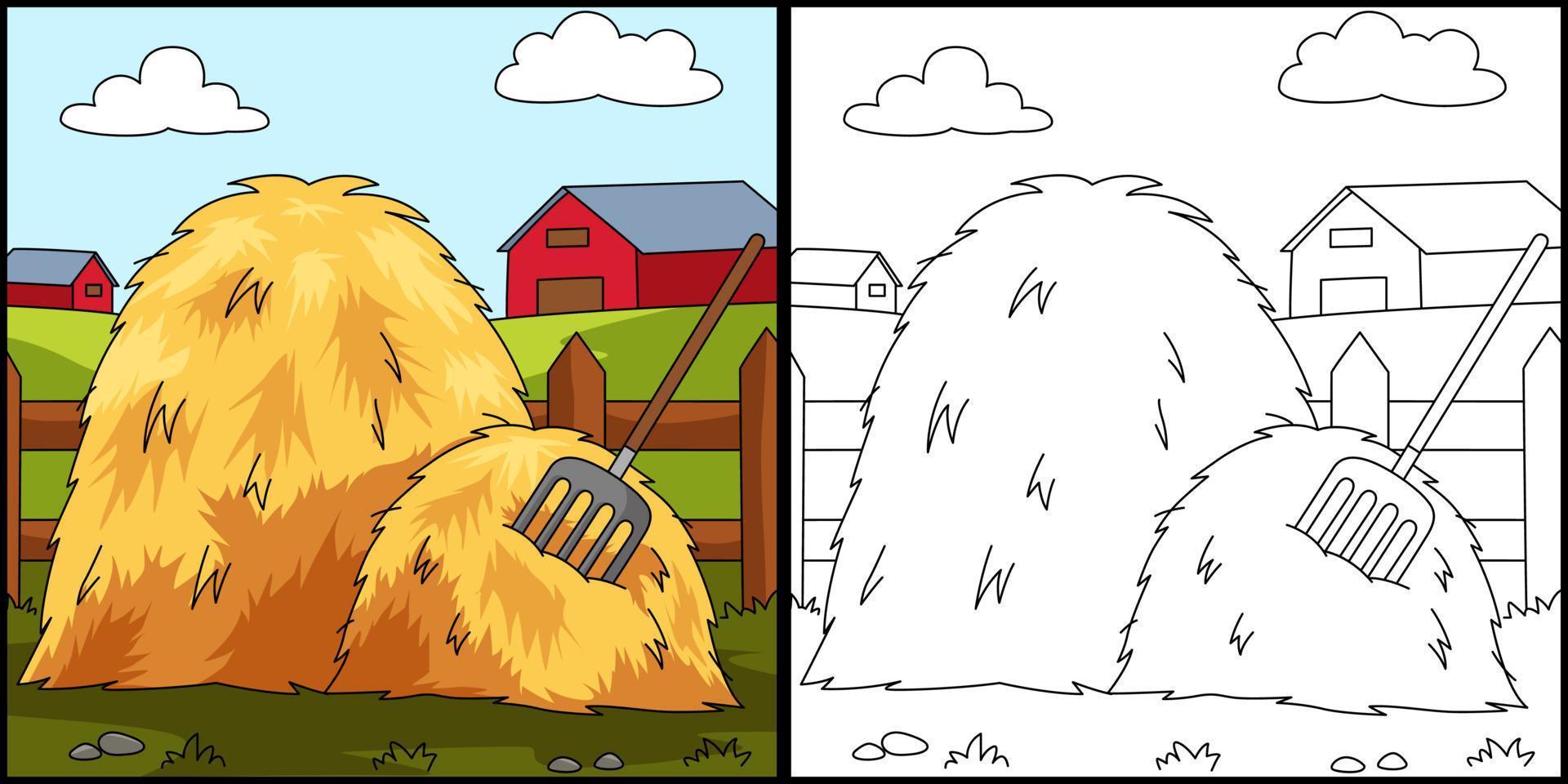 Haystack Coloring Page Colored Illustration vector