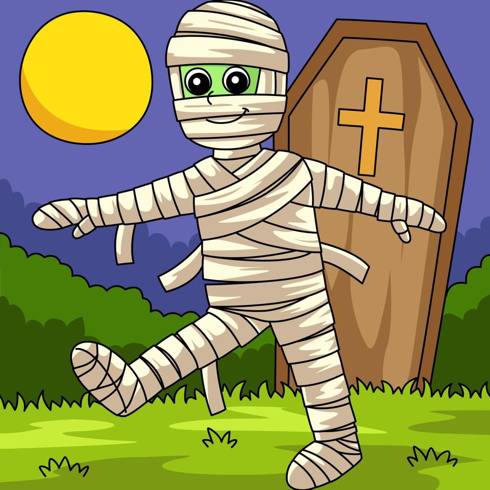 Mummy On Halloween Colored Cartoon Illustration vector