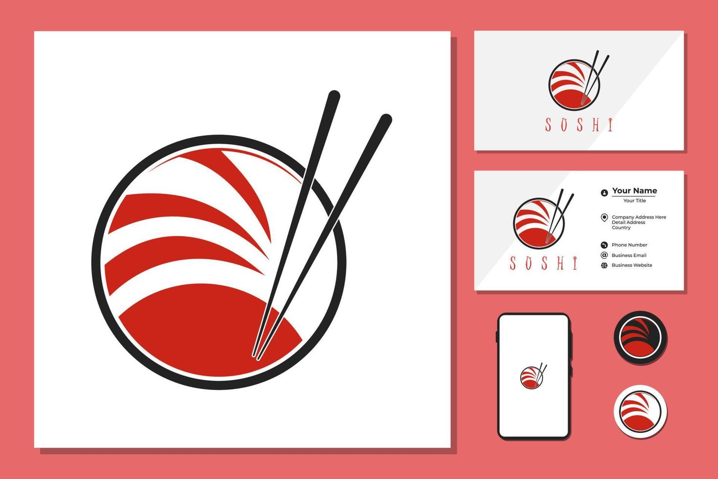 Chopstick Swoosh Bowl Oriental Japan Cuisine, Japanese Sushi Seafood logo design inspiration vector