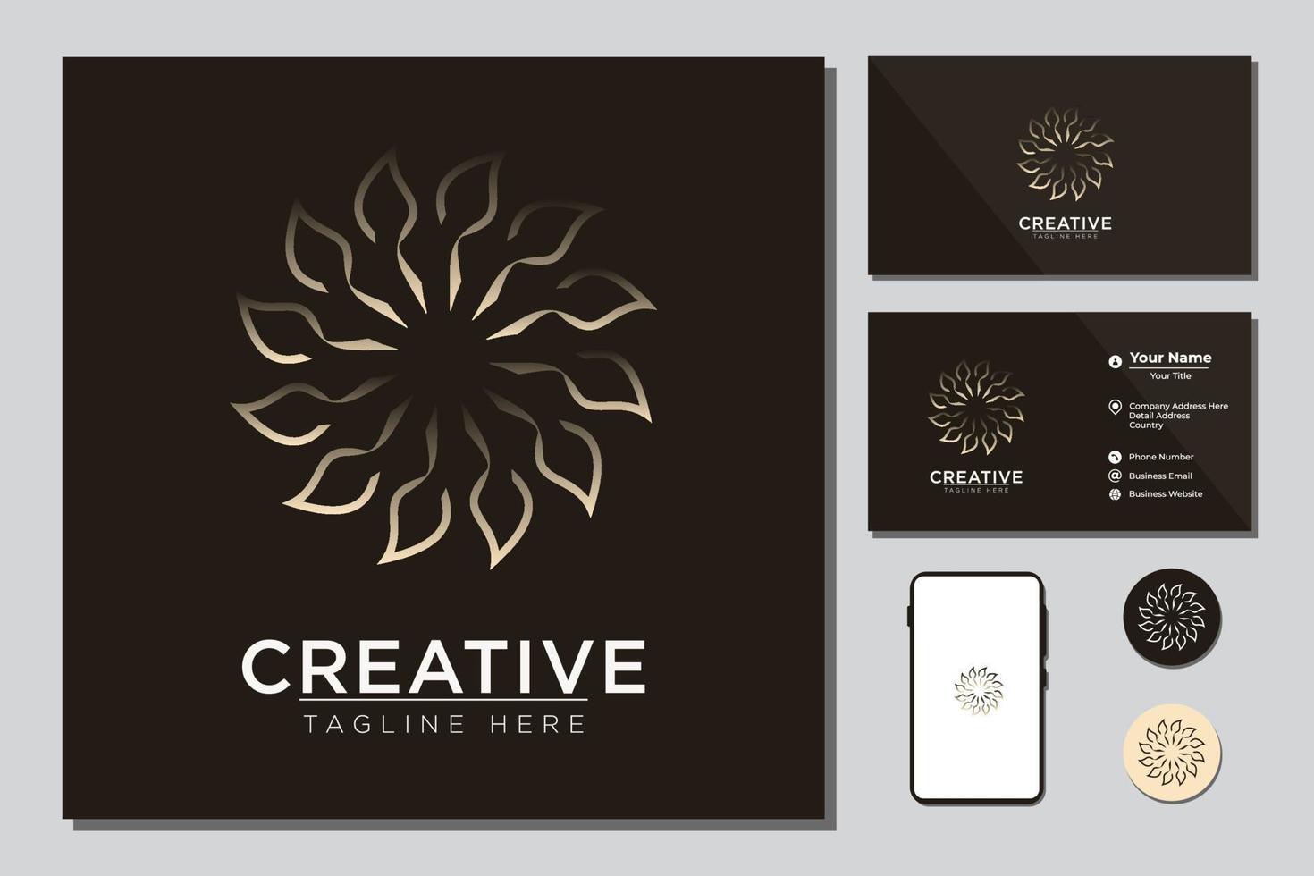Minimalist leaf with circle for logo design concept inspiration vector