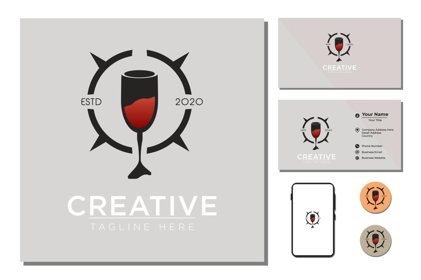 Red wine in glass minimalist logo icon vector ilustration