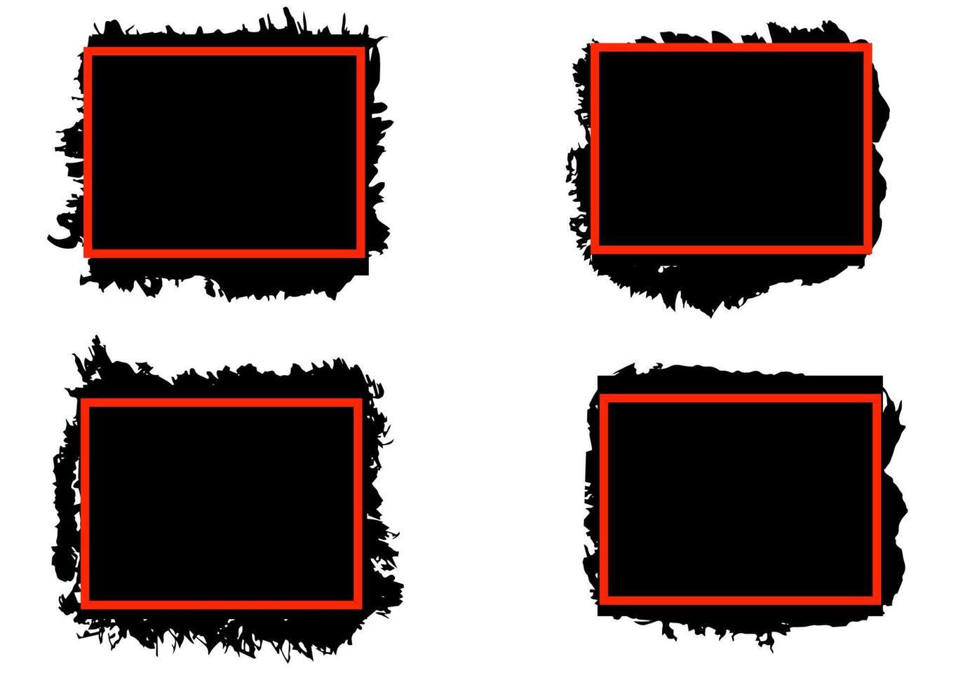 Grunge backgrounds set. Brush black paint ink stroke over square frame. Vector illustration