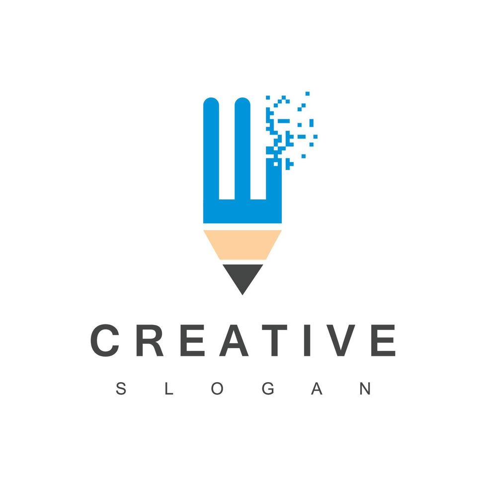 Creative Programmer Logo With Pixel Pencil Symbol vector