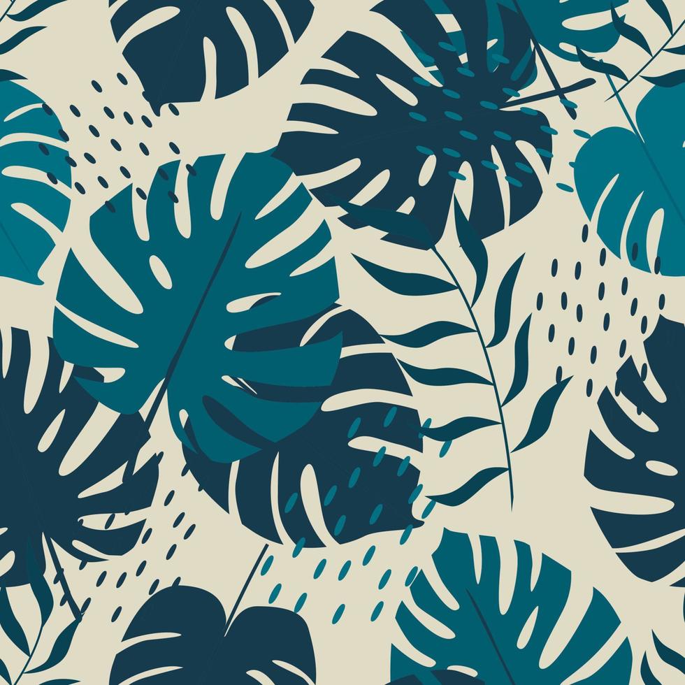 Vector seamless pattern with tropical leaves.
