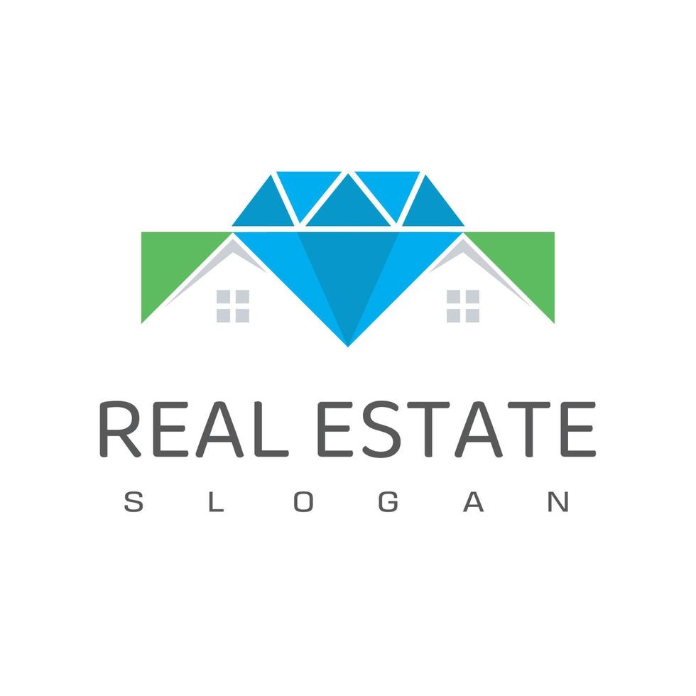 Real Estate Logo, Exclusive House With Diamond Symbol vector