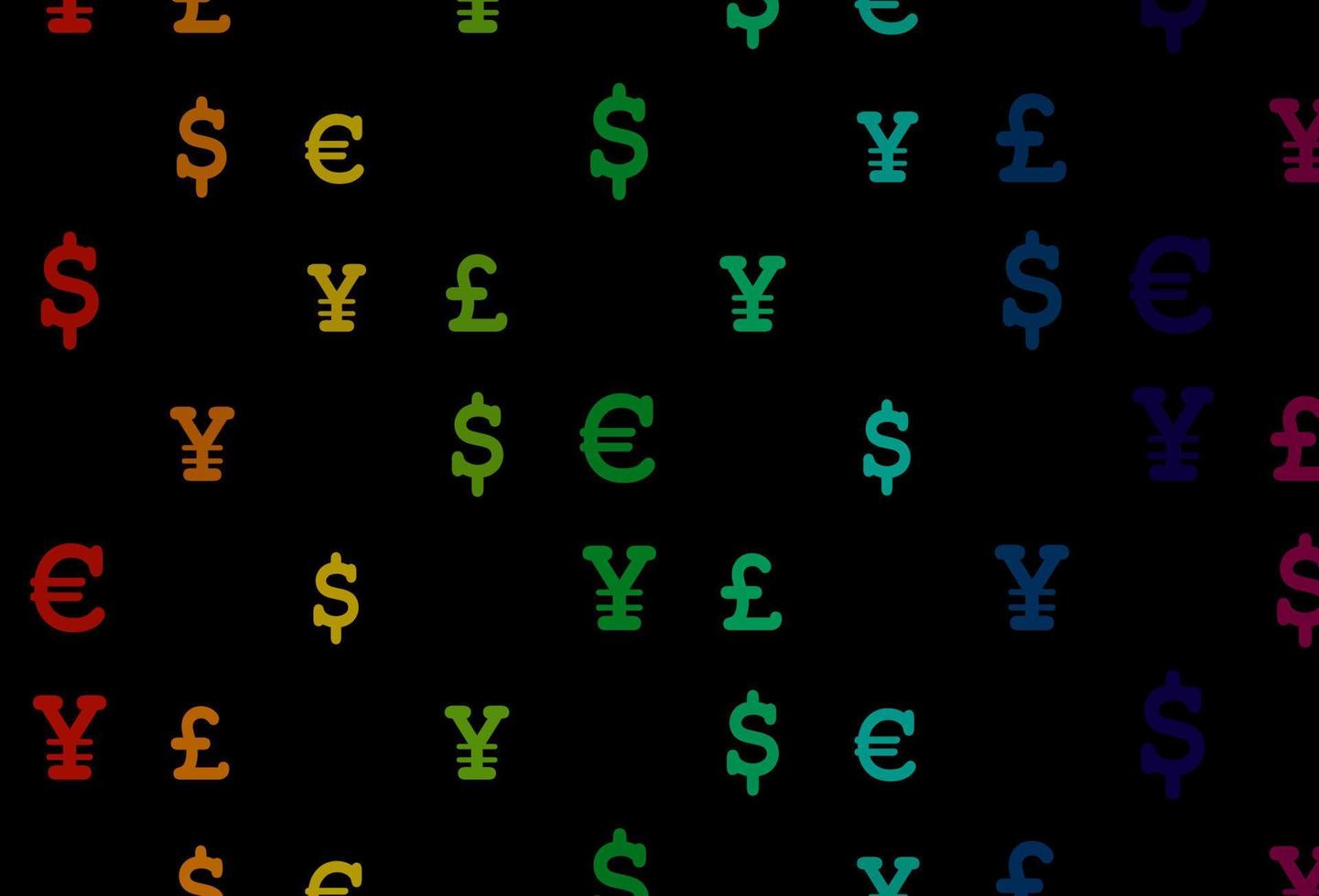 Dark multicolor, rainbow vector texture with financial symbols.